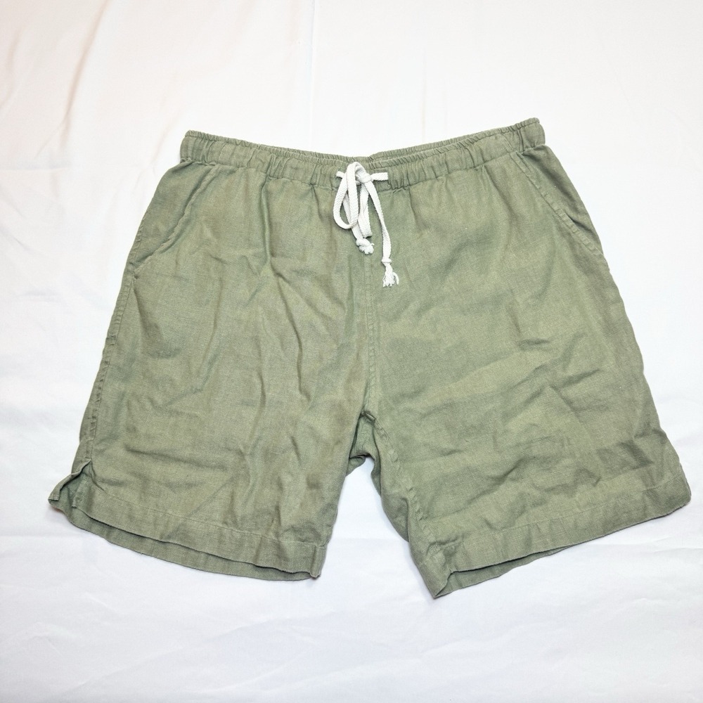 Alex Crane Bo Shorts Mens Medium Green 100% Linen Drawstring Casual Coastal